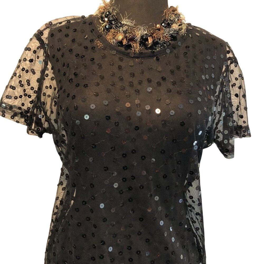 Cache Black Sheer Peek A Boo Mesh Sequin Encruste… - image 3